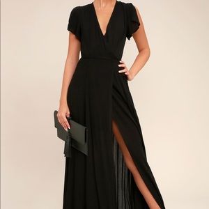 Lulus HEART OF MARIGOLD BLACK WRAP MAXI DRESS